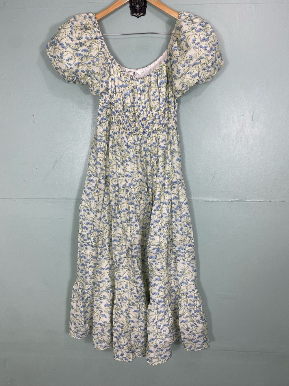 ASTR The Label Florentina Maxi Dress Blue Green Floral Sundress Smocked Large - Picture 2 of 6